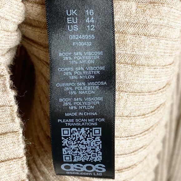 ASOS Womens Size 12 Tan Ribbed Cropped Sweater Long Sleeve Crewneck - Picture 7 of 8